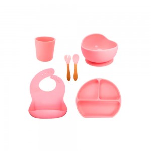 Plato de succión para bebés y niños pequeños, juego de 2 cucharas de punta  suave, platos divididos de bambú (rosa)