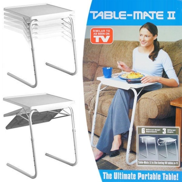 Mesa de TV blanca para sofá y cama, mesa plegable portátil para  comer/trabajar/leer, altura ajustable, fácil de instalar