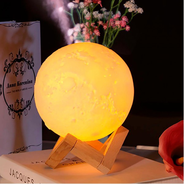 Lámpara Lunar 3D con Humidificador + Base de madera + 12 Esencias + En –  YouShop Ecuador